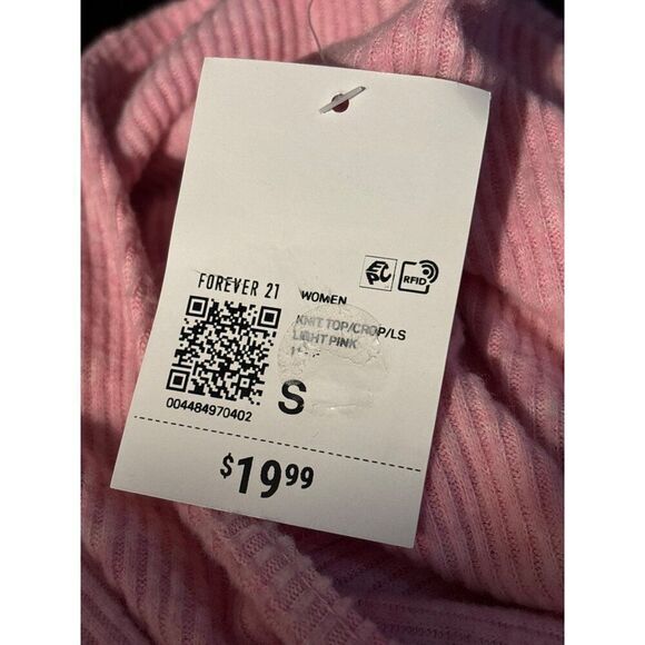 NWT FOREVER 21 Faux Wrap Knit Crop Top S Ribbed Long Sleeve Pullover 90s Retro - Picture 5 of 9